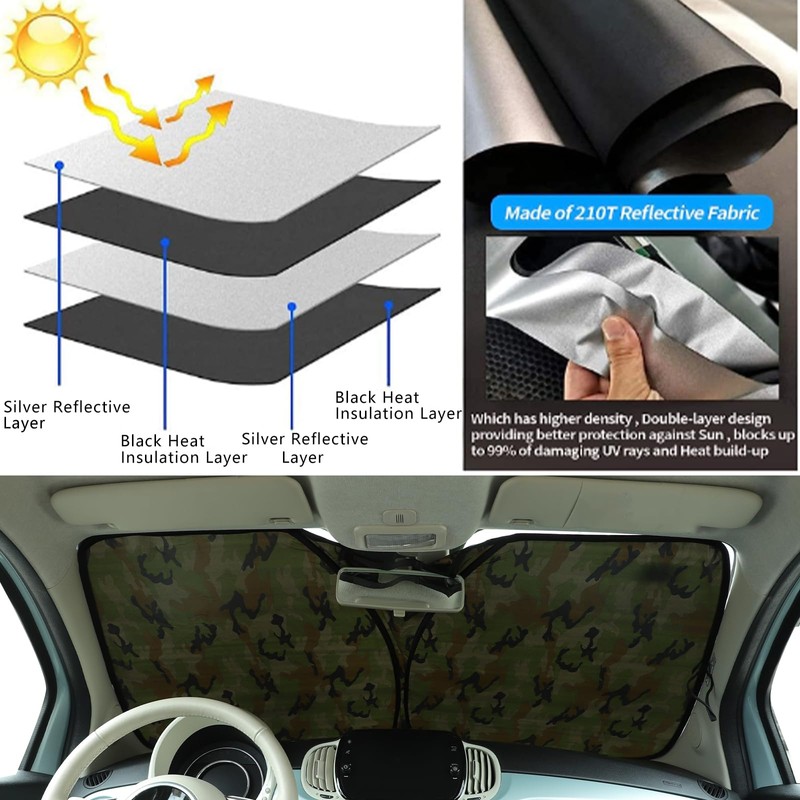 Windshield Sunshade Compatible with Fiat 500 2010-2024 ，Front Window Sun