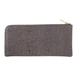 HIRAMEKI. Morris L-Shaped Zipper Long Wallet, Cowhide Leather, Embossed William Morris Art Design YKK, modern grey
