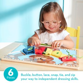 Melissa & Doug Basic Skills Puzzle Board - Wooden Educational Toy Learn to Button Busy Board, Activity for Fine Motor Skills, Developmental Toy for Toddlers Ages 3+