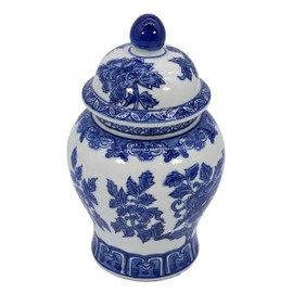 8" Ceramic Ginger Jar w/Lid - Classic Chinese Style Porcelain Jar Tea Storage for Home Decor Decorative Centerpiece Vintage Accent Antique Vase Jingdezhen (Blue & White Hibiscus)