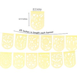 Mini Cream Colored Banners, Off White Papel picado Banner, Mexican Banners for Fiesta Party, Tissue Paper picado Flags Decoration for Birthdays, Weddings, Bridal and Baby Showers