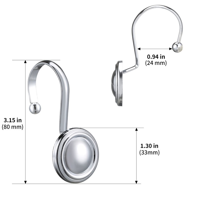 Chrome Shower Curtain Hooks Rings, Decorative Silver Shower Hook for