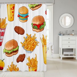 Erosebridal Hamburger Waterproof Bathroom Curtain for Kids Boys Girls French Fries Bath Curtain,Delicious Fast Food Shower Curtain 72x84 Food Theme Waterproof Fabric Western Style Home Decorative