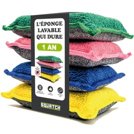 SQUATCH® | Set of 4 Washable Sponges | Economy Pack Lasts 1 Year | Double Effect: Microfibre Side for Wiping and Scouring Side for Removing Without Scratches | Dishwasher Safe