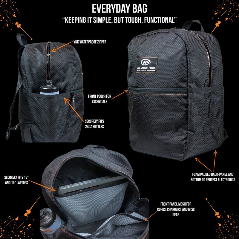 Everyday Bag, Black with orange stitch