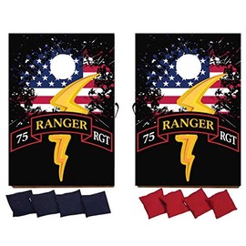 VictoryStore Cornhole Games - 75th Ranger Regiment Cornhole Game - Army Bag Toss Game - 8 Bags Included - Wooden Boards - Made in The USA