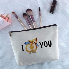 Yegifeyct Funny Corgi Zipper Travel Cosmetic Bag i Love You Corgi Mom Gifts Cute Birthday Christmas Gifts for Women Corgi Lover Dog Lover Pet Lover Friends