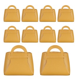 uxcell 10Pcs PU Leather Yellow Gift Boxes with Handles, 4 x 2 x 4.3 Party Favor Bag with Ribbon Reusable Candy Gift Boxes for Weddings Bridal Baptisms Party Decoration