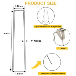 HongWay 240 Pack 6 Inch Landscape Staples, Garden Stakes Galvanized Tent Stakes Heavy Duty 11 Gauge SOD Landscaping Fabric Pins Yard Ground Lawn Staples for Plant Cover, Turf, Fence, Grass Decoration