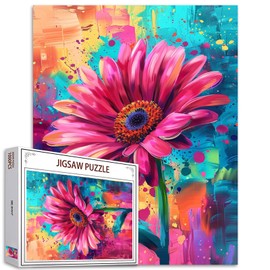 Pink Gerber Flower Jigsaw Puzzle 1000 Pieces Puzzles for Adults,Colorful Style Floral Jigsaw Puzzles for Challenging Family Activity Games DIY Puzzle for Home Wall Decor Gifts - 20 x 27 Inches
