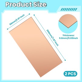Copper Sheet, 2 Pieces of Copper Plates 8"×2"-20 Gauge(0.8mm) Thickness, 99% Pure Copper Sheets for Metal Crafts, Jewelry Making, DIY, Jewelry