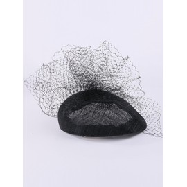 Elegant Black Sinamay Fascinator Hat with Veil Vintage Ladies Derby Church Cocktail Tea Party Dress Hat for Women