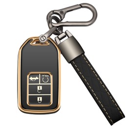 COZLA for Honda Key Fob Cover Soft TPU with Keychain Key Fob Case Shell Holder 360 Degree Protection Compatible with Accord Civic CRV Pilot Odyssey Smart Key (Black)