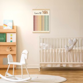 Lacama 1-100 Number Chart Wooden Poster Hanger,Educational Charts & Posters Hanger Frame - Homeschool Supplies，Kids Learning Educational Gift for Toddler Ages 2 3 4 5,12x16 Inches