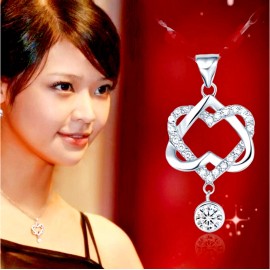 Fashion Jewelry AUSTRIAN CRYSTAL HEARTS LOVE CZ Charm On 18" 925 Sterling Silver Chain Gold Gift