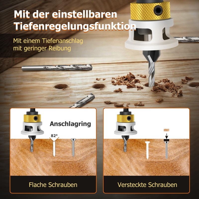 Countersink Drill Wood Countersink Drill Set with Depth Stop, Practical