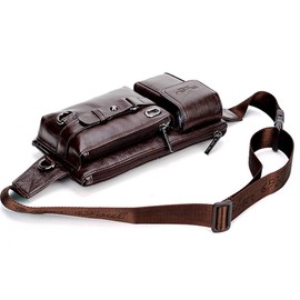 KPYWZER leather waist fanny pack Riñonera de Piel clásico para Hombres y Mujeres, con Correa Ajustable para Entrenamiento, Viajes, Casual, Correr, Senderismo, Ciclismo café