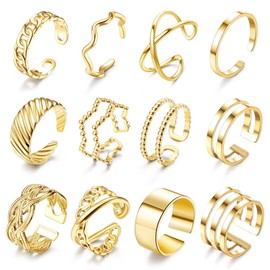 YADOCA 12Pcs Open Rings Set for Women Stainless Steel Knuckle Rings Silver Gold Stackable Rings for Women Thumb Ring Trendy Stacking Rings Set Minimalist Finger Rings Set Gold Tone