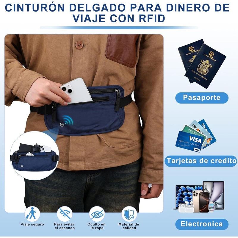 2PCS Cinturón de Viaje Antirrobo con Protección RFID,Soporte para Pasaporte,