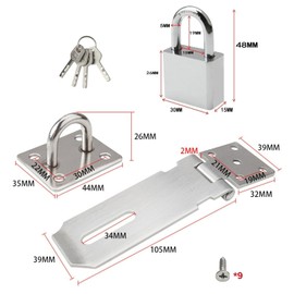 ANBOO Door Latch Kit with Stainless Padlock, Steel Door Latches and Lockers, Padlock with 4 Keys, for Doors, Cabinets, Lockers, Box