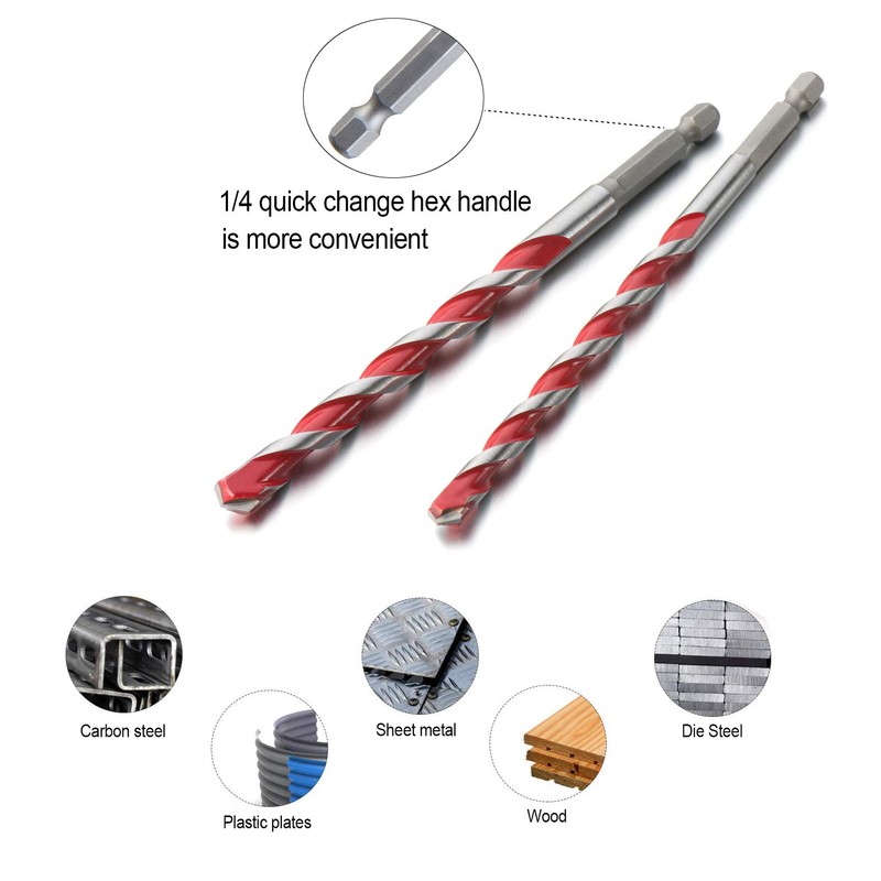 Hex Shank Multifunctional Masonry Drill Bits,5pcs Multi-Purpose Carbide Tip Drilling