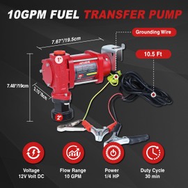 12V DC Fuel Transfer Pump, 10 GPM Self-Priming Gasoline Transfer Pump, Portable Oil Transfer Pump, Diesel, Gasoline, Kerosene Fuel & More, Light Oil Pump, Electric Fuel Pump.