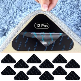 HTRTRR Pack of 12 Non-Slip Stickers for Carpets, PU Non-Slip Carpet, Non-Slip and Reusable, Washable, for All Types and Sizes of Carpets (Black)