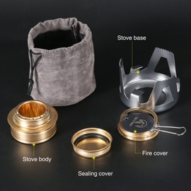 REDCAMP Mini Alcohol Stove for Backpacking, Lightweight Brass Spirit Burner with Aluminium Stand for Camping Hiking, Black