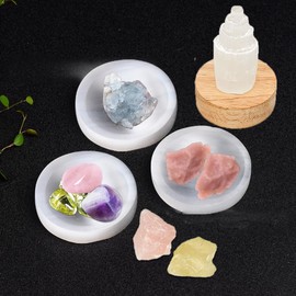 Erliway 2.4" Selenite Bowl for Crystals Charging, Small Selenite Crystal Bowls, Morocco Round Selenite Decorative Collection Bowl for Recharging Stones, Cleansing, Healing, Smudging and Reiki