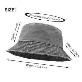 UltraKey Bucket Hat, Wide Brim Washed Denim Cotton Outdoor Sun Hat Flat Top Cap for Fishing Hiking Beach Sports Grey