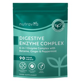 Nutravita Digestive Enzyme Supplements Complex, 90 Vegan Tablets with Amylase, Lactase, Lipase, Bromelain, Ginger & Peppermint, Digestive enzymes for 3 Months Supply
