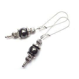 Vintage Style Edelstahl Damen Halskette und Ohrring Schmuckset mit schwarzem Hämatit Anhänger