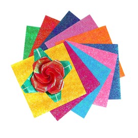50 Pcs Pearl Glitter Origami Paper 20 x 20cm Square Folding Paper Single Sided Colorful Handicraft Paper for DIY Crafts