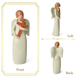 Boozyer Angel Figurines with Cross, Praying Angel Sculpture Figurine for Gifts Home Decoration, Sympathy Cross Resin Angel Statues Christian Home Decor Gifts for Women