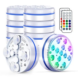Submersible Led Pool Lights for Above Ground Pools IP68 Waterproof Inground Pond Light Underwater with 4 Magnets, 4 Suction Cups and 16 RGB Dynamic Color (8pack)