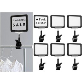 6 pcs Plastic Sign Holder with Clamp,Rotatable Pop Label Clips Retail Merchandise Rack Sign Double Display Clip Sign Holding Clamp for Retail Store Supermarket Exhibition (5.8 x 4.3 inch)