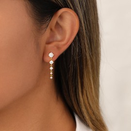 Tasiso Dangle Pearl Drop Earrings For Women Trendy 14K Gold Plated Long Threader Chain Dainty CZ Stud Earrings Hypoallergenic Cute Small Hoop Earrings Jewelry
