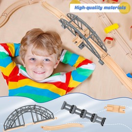 Kugliwa 9 Pcs Train Bridge Model Wooden Train Suspension Bridges Tracks Grey Crossing Track Bridge Wooden Train Ascending Descending Tracks for Kids Tracks Accessories Train Scene Layout Props