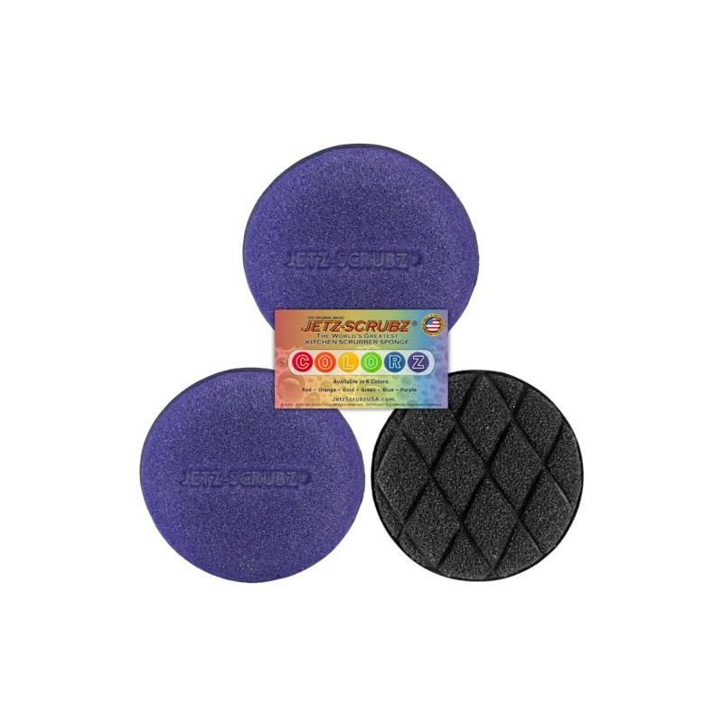 Jetz Scrubz Fashionable Scratch-Free Round Kitchen Scrubber Sponge (3-Pack) (Purple)