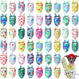50 Piezas Bandanas para Perros para Verano Baberos de Bandanas Hawaianas Perro Triángulo Pañuelo Set de Pañuelo para Perros con Patrones de Flamencos Hojas Frutas para Disfraz Mascota Accesorios