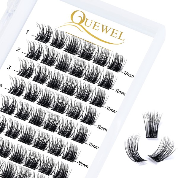 Individual Eyelashes, QUEWEL, Eyelash Clusters, Lashes, D Curl, 12 mm,