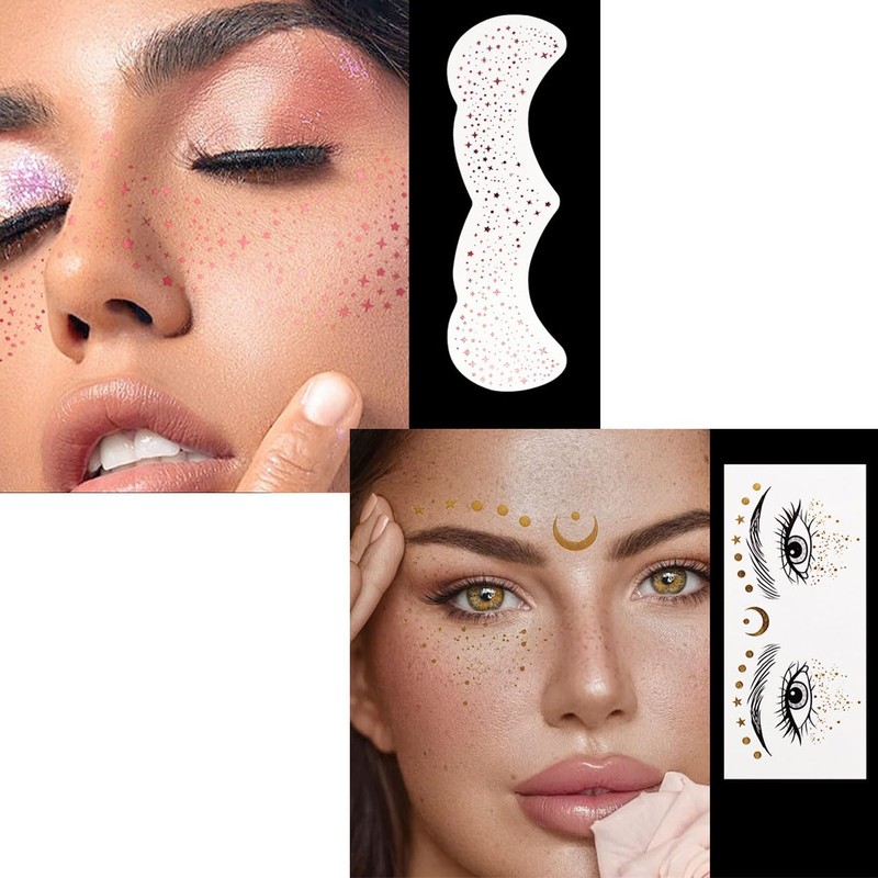 SanKristo 6 Blätter Frauen Glitter Sommersprossen Gesicht Tattoo Gold Sparkle