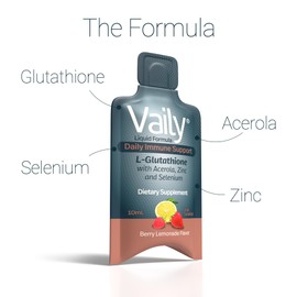 Vaily Immune Support Supplement for Adults - Liquid Glutathione Supplement 860 mg w/Acerola Vitamin C Zinc & Selenium - High Potency Antioxidant, Skin Health, Detox Every Day - 30 Single-dose Vials