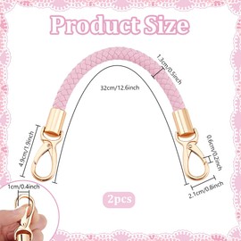 PH PandaHall 2pcs Braided Purse Straps, 12.6 inch Pink Bag Handle Replacement Leather Bag Strap Short Leather Handbag Strap with Golden Buckle for DIY Underarm Bag Shoulder Bag Tote Crochet Bag