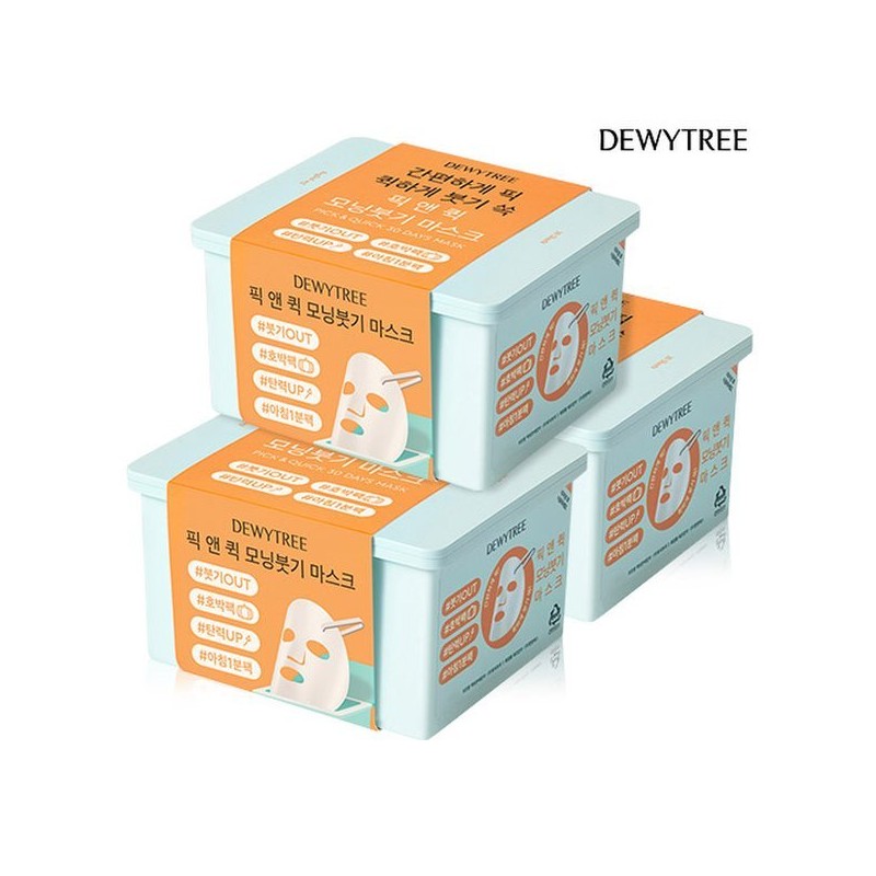 Dewytree 픽앤퀵 뽑아쓰는 마스크팩 30매 X 3개 (화장발/카밍풀/모닝붓기/모이스처풀) Pick &