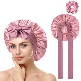 ACWOO Satin Bonnet, Soft Silk Bonnet Hair Wrap for Sleeping, Night Hair Sleep Cap with Elastic Band, Hair Bonnet for Bath, Hair Care Head Cover Hat for Women Girls Long, Straight and Curly Hair