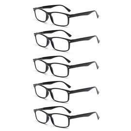 EYE ZOOM 5 Pack Unisex Rectangular Vintage Plastic Frame Reading Glasses for Men and Women, Black, 2.00