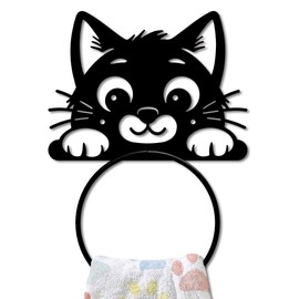 MAYJOYDIY Cute Cat Metal Towel Ring Cute Animal Towel Holder Peeping Cat Bath Towel Ring for Wall Black Art Towel Rack Wall Mounted for Bathroom Kitchen Towel Hanger Home Decors Gift