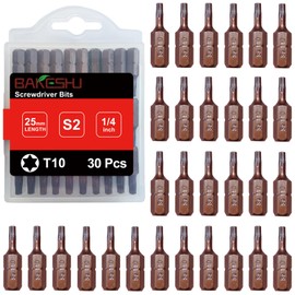 BAKESHU T10 Bit x 30 Pieces, Torx Bit T10 1/4 Inch Hex Drive (Length: 25 mm)