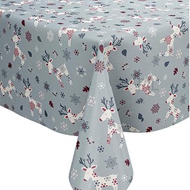 Karina Home Scandi Christmas Reindeer PVC Vinyl Wipe Clean Oilcloth Tablecloth (500cm x 140cm, Blue)